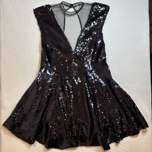 NWOT FREE PEOPLE sequin dress slip BLUE small‎ LOW V NECK CUTOUT ROUND